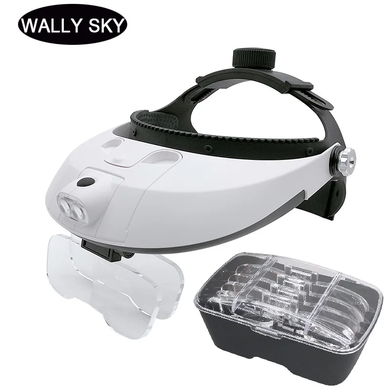 Head-Wearing Magifier 2LED Regulation Helmet Magnifying Glasses Timepieces Repairing Jewelry Identification Mechanical Repair