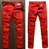 Men Skinny Stretch Denim Ripped Pants Distressed Ripped Freyed Slim Fit Jeans Destroyed Ripped Jeans Black White Red Jeans ► Photo 3/6