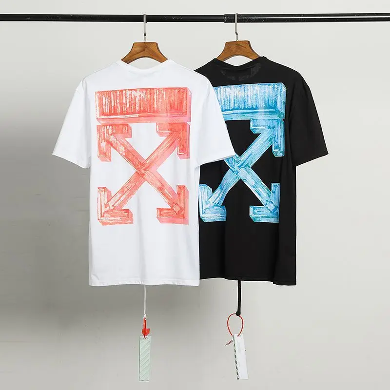 

2020 Summer New Style Europe And America Popular Brand Painting Stereo Square Arrowhead Printed Ow Hot Selling Short Sleeve T-sh