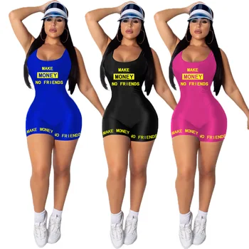 

2020 Women Summer Jumpsuits Rompers Fitness Playsuits Letter Print O-Neck Street Sexy Night Club Party One Piece Outfits