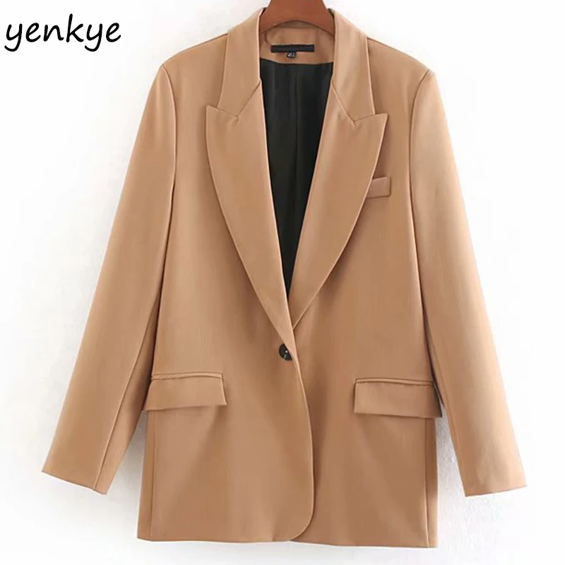 

2019 Women Solid Color Work Wear Office OL Blazer Mujer Notched Collar Long Sleeve Single Button Blazer Plus Size Autumn Suits