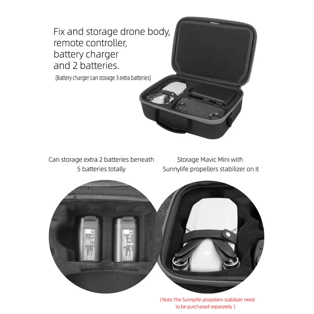 Buy SUNNYLIFE Multi-function Large Capacity Carrying Case Storage Bag for DJI Mavic Mini Drone Remote Controls 5 Batteries Storage