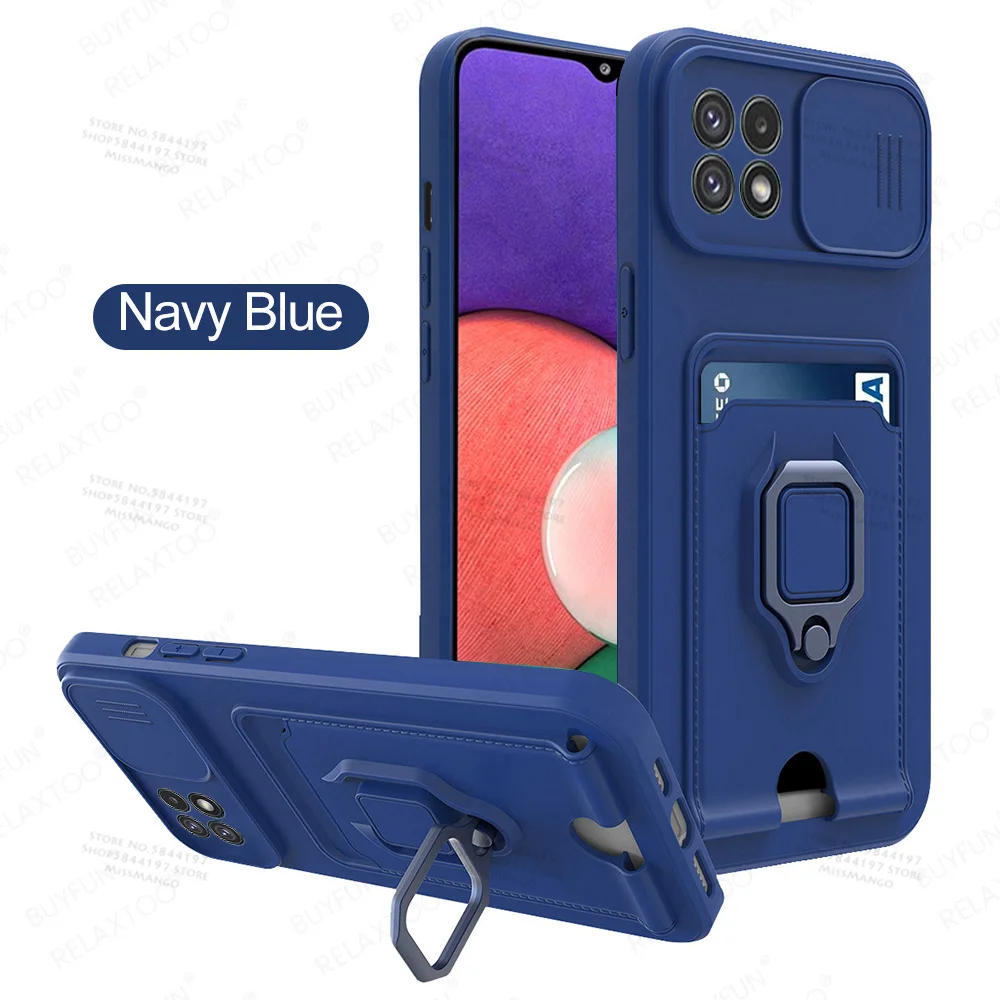 Slide Camera Lens Protection Case For Samsung Galaxy A22 5G Card Slot Stand Holder Magnetic Cover For Samsung Samsun A 22 22A kawaii samsung phone cases