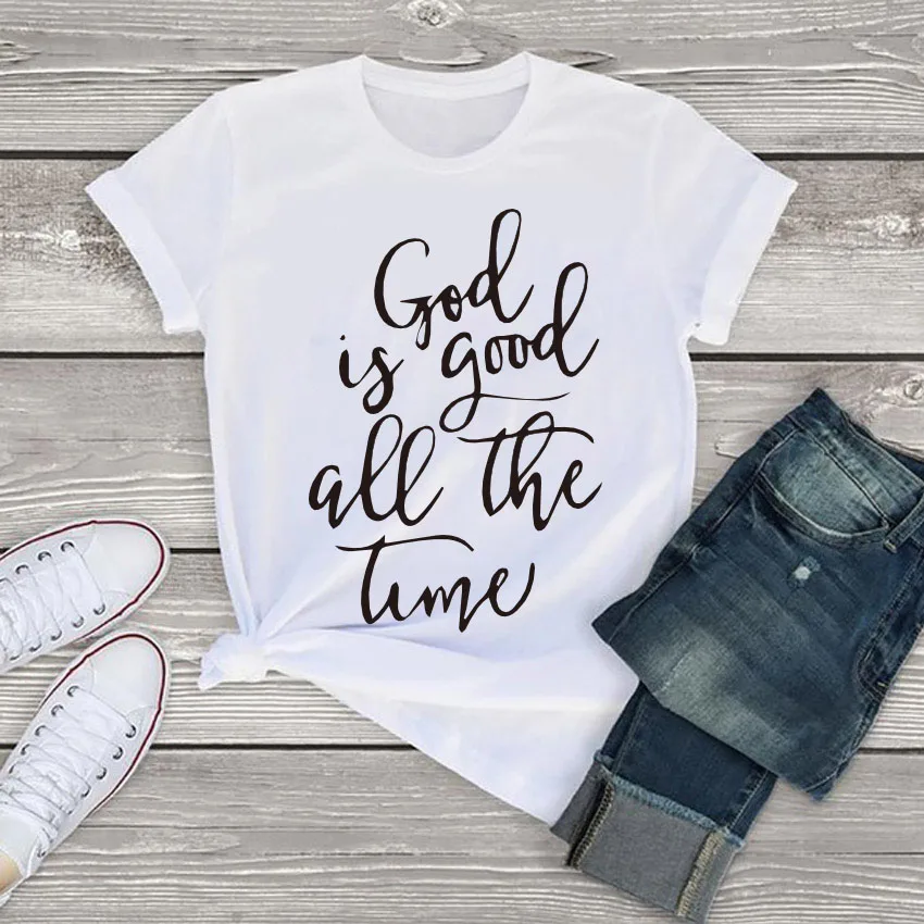 Женская футболка с принтом «God is Good all the Time», женские футболки, летние повседневные женские футболки, женские Топы Harajuku, женские футболки