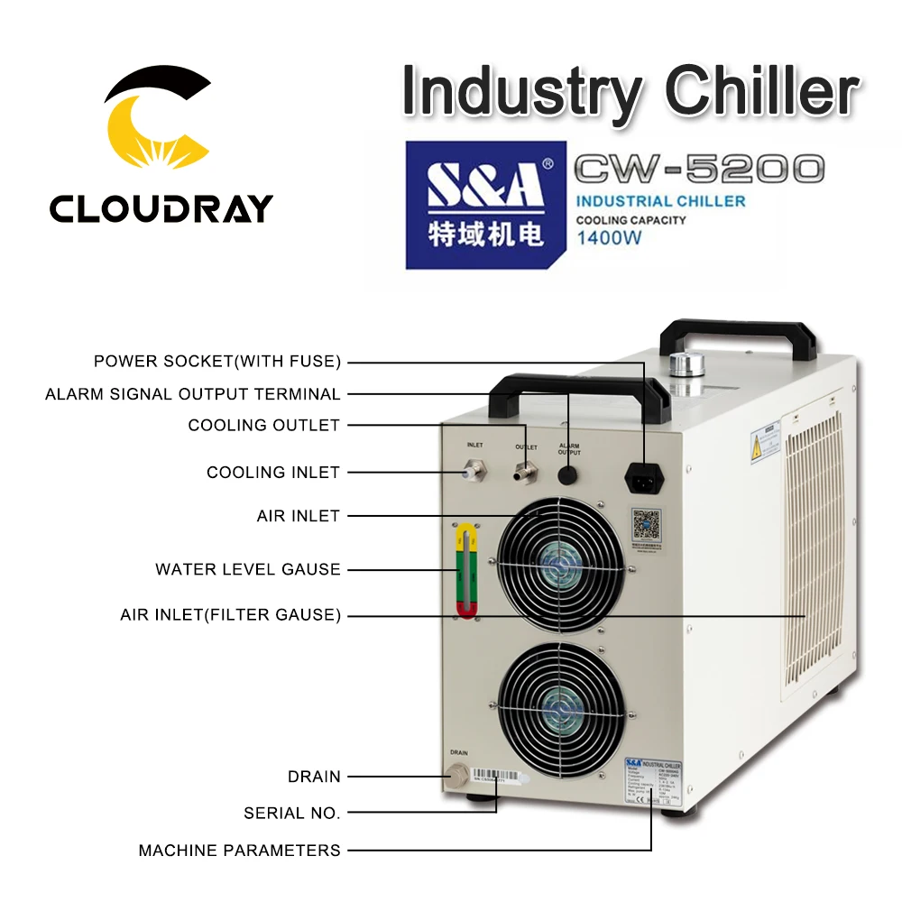 Cloudray S& A CW5200 CW5202 промышленный воздушный охладитель воды для CO2 лазерной гравировки и резки охлаждения 150 Вт лазерная трубка