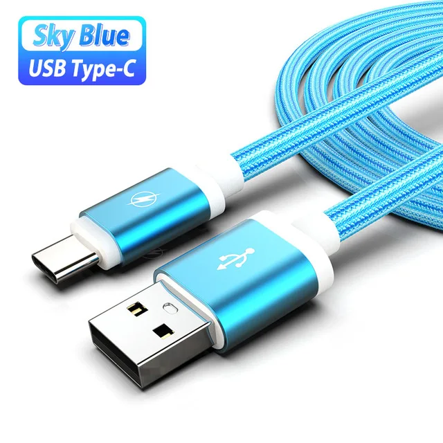Кабель USB 0,25 m/1 m/2 m длиной A type C для Xiao mi 5 mi 6 X mi 5S mi 8 для huawei P9 P10 P20 Lite Honor 10, шнур для быстрой зарядки - Цвет: Синий