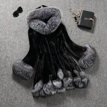 Женское пальто из искусственного меха, Осень-зима, Норковое Пальто, Воротник из лисьего меха, куртка с капюшоном, большие размеры 6XL, женское меховое пальто