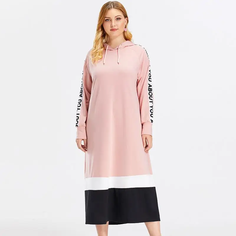 4xl А-силуэт толстовка зимнее платье размера плюс Худи женское платье с буквенным принтом розовое повседневное длинное платье большого размера платье с длинным рукавом