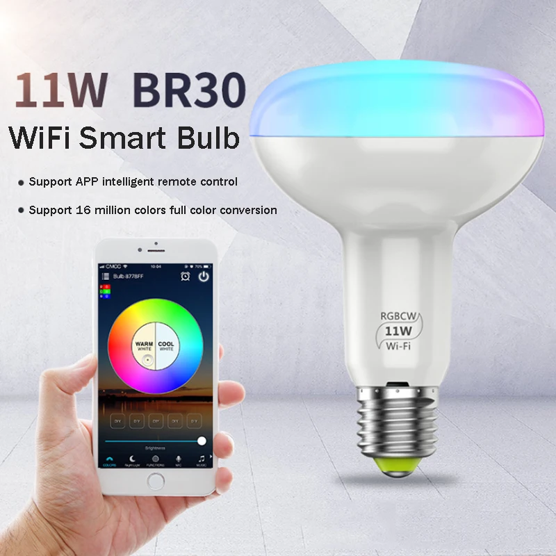 

WiFi Smart Bulb Voice Control Indoor Lighting LED Bulb E27 Screw Mouth 11W 100-264V RGB Color Adjustment Smart Home Lighting