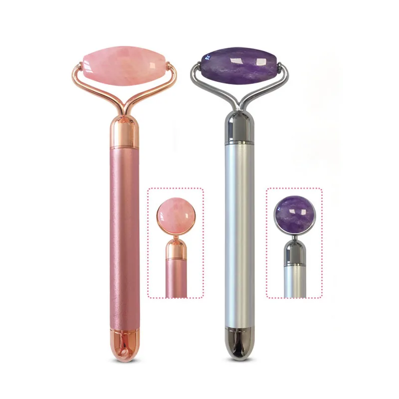 

Electric Jade Roller Face Lifting Vibrating Natural Rose Quartz Purple Jade Stone Facial Massager Roller Energy Beauty Bar