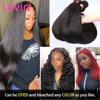 

Luvin Black Friday Straight 28 30 32 34 40 Inch 1 3 4 Raw Indian Human Hair Weave Bundles Unprocessed Virgin Hair Weave Natrual