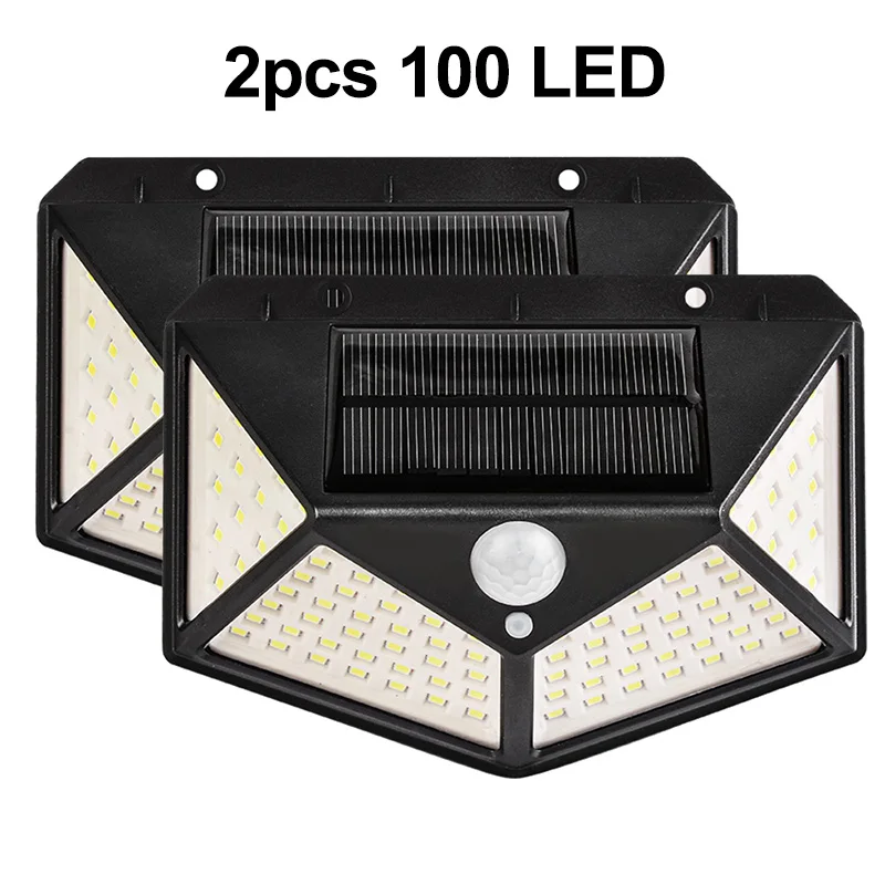 2pcs 100 LED 100/114 светодиодный солнечный свет Открытый PIR датчик движения 3 Режимы солнечные настенные лампы четыре-сторонние водонепроницаемые садовые Дворовые огни - Испускаемый цвет: 2pcs 100 LED