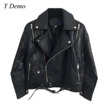 

Autumn Streetwear Black Long Sleeve Pu Jacket Women Zipper Outerwear Female Winter