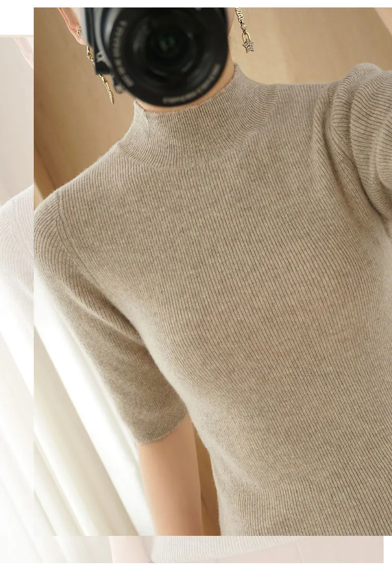 Description Picture 6 of itemKnitted Short sleeve Spring and Summer  Half turtleneck Pullovers Slim  Sweaters  Women Short sleeve Cashmere Sweater Women