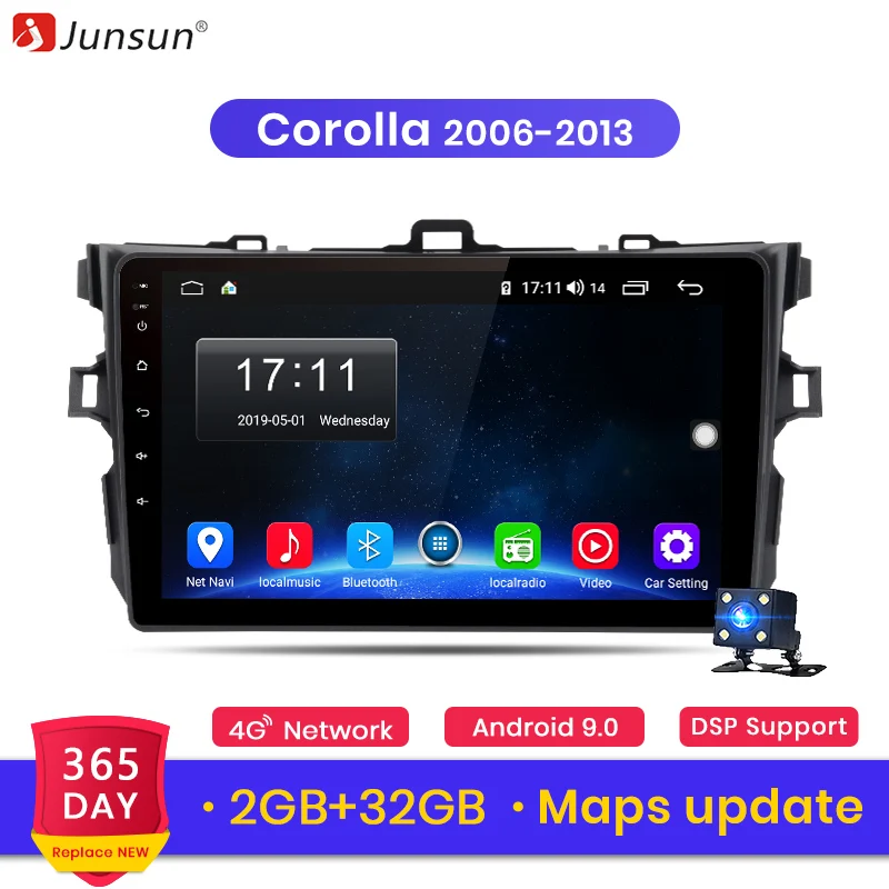 

Junsun V1 2G+32G Android 9.0 DSP For Toyota Corolla 2006-2013 Car Radio Multimedia Video Player Navigation GPS RDS 2 din dvd