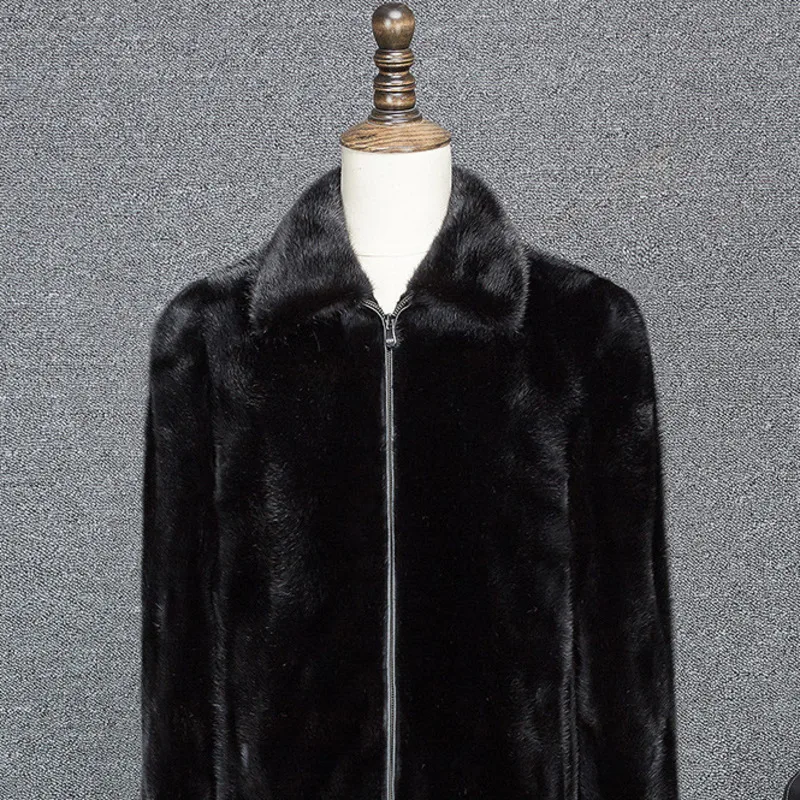 

New style Men's Winter coat real stitching mink fur coat black fashionable coat warm and resist cold