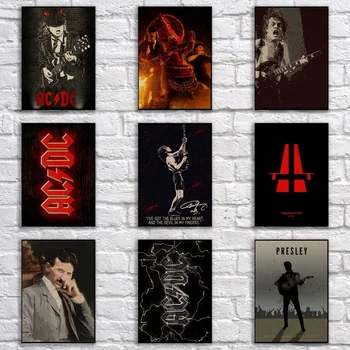 

Popular AC/DC Poster Retro Kraftpaper Rock Band Poster Art Painting Funny Fancy Wall Sticker for Coffee House Bar