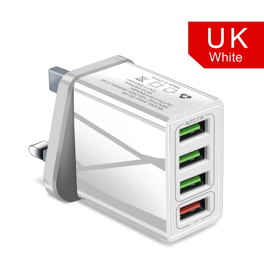 ROCK Quick Charge 3,0 USB зарядное устройство для телефона 48 Вт быстрое зарядное устройство для iPhone X XS samsung S9 huawei 4 порта настенное зарядное устройство - Тип штекера: UK White