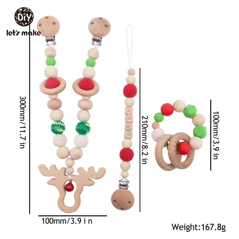 Давайте сделаем 1 комплект деревянный Прорезыватель детская кровать висячая погремушка Рождественский подарок сделать шум крючком Бусины Кормящих браслет коляска цепь