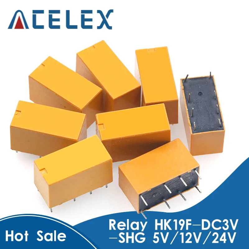 HK19F-DC5V-SHG HK19F-DC12V-SHG HK19F-DC24V-SHG катушка DPDT 8 Pin 2NO 2NC мини силовые реле Тип печатной платы