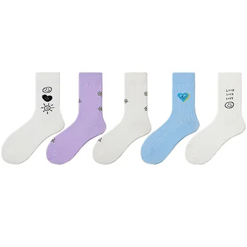 

2020 New Cotton Women Socks Cute Print Long Socks Woman Men Heart Sun Funny Socks Ankle Unisex Streetwear Calcetines Mujer