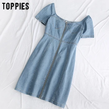 

summer slim bodycon denim dress front zipper sexy v-neck women mini dress chic party clothes 2020