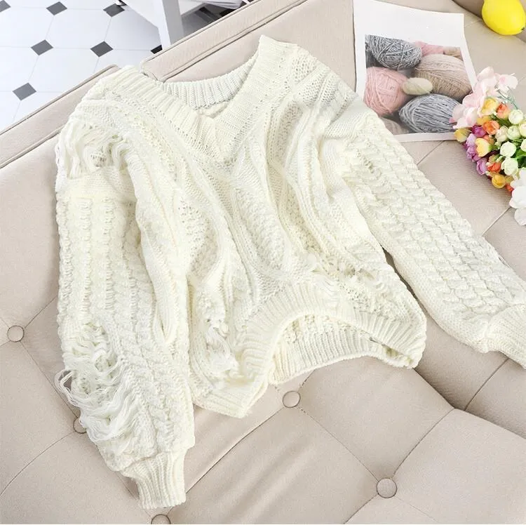 WHITNEY WANG осень мода уличная рваные дырки свитер женский джемпер Pull femme sueter mujer invierno