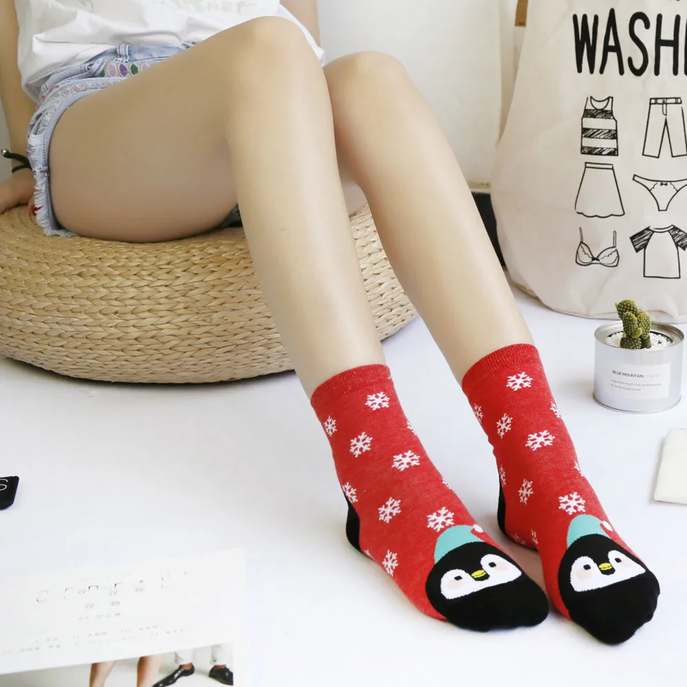 Модные рождественские носки забавные Мужские Носки с рисунком снежинки и елки милые женские длинные носки унисекс Зимние теплые носки