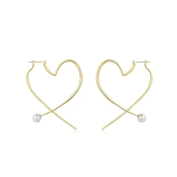 

Non-mainstream Vintage Heart Contour Pearl Ear Ring 18k Gold Earrings 2020 New Style Fashionable gold mask heart shape earings