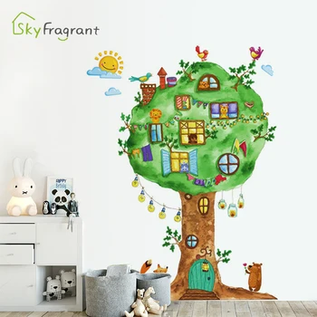 

Cartoon big tree paradise wall sticker kids room decoration baby bedroom decor home wall decor animals self-adhesive stickers