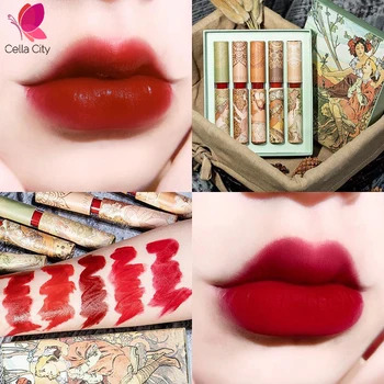 

Cellacity Women Makeup Product Velvet LipGloss Set Glaze Five Colors Gift Box Matte Rotten Tomato New Hot Selling Korean Makeup