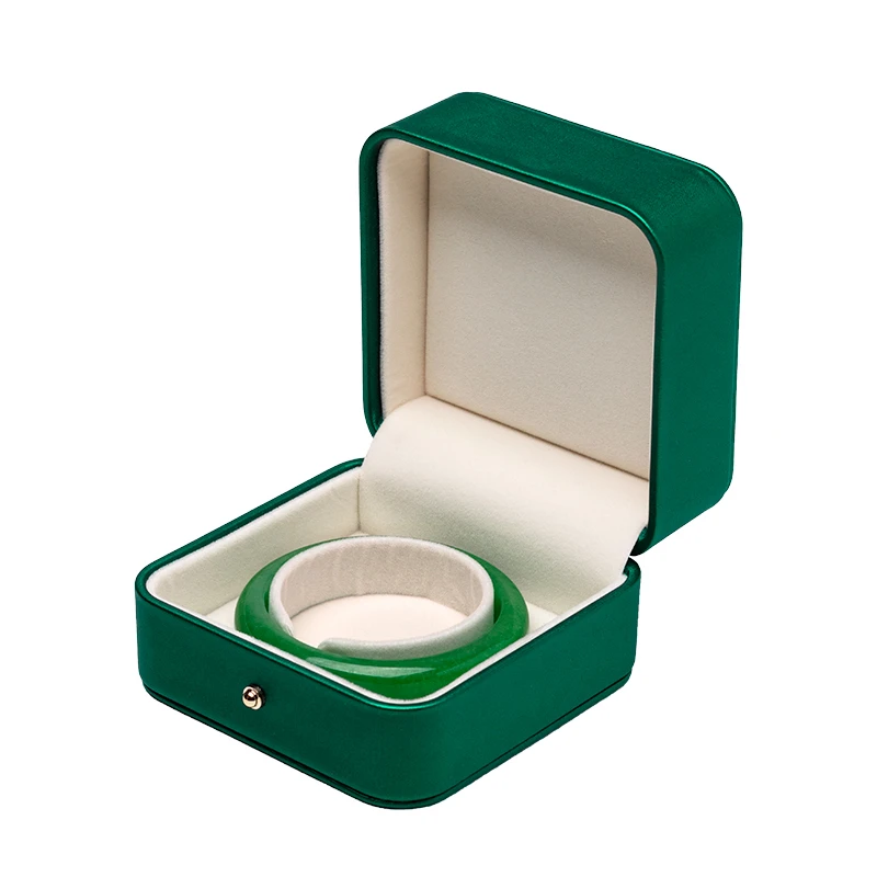 

New Golden Lock Flat PU Leather Brushed Jewelry Ring Bracelet Necklace Box Built-in Card Slot For Women Counter Window Display
