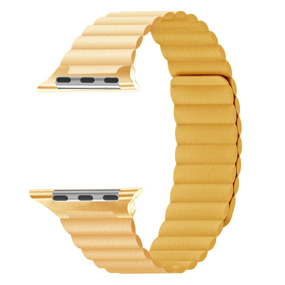 Ремешок из натуральной кожи для Apple Watch 38 мм 40 мм 42 мм 44 мм ремешок для iwatch серии 4 3 2 1 Регулируемый магнитный браслет на запястье - Цвет ремешка: Meyer lemon