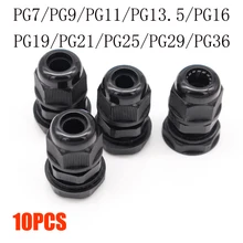 10 шт. IP68 PG7 для 3-6,5 мм PG9 PG11 PG13.5 PG16 PG19 провода кабель CE Черный Водонепроницаемый Нейлон Пластик кабельный ввод Разъем