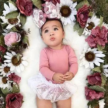 

0-24M Newborn Infant Baby Girls Clothes Set Long Sleeve Romper Jumpsuit White Lace Skirts Outfits Birthday Costumes