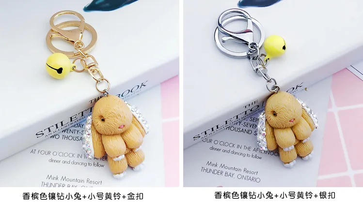 South Korea Creative Cute Diamond Set Bunny Doll Keychain Women's Trend WOMEN'S Bag Key Chain Pendant Wholesale