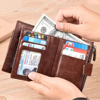 2021 Fashion Men s Coin Purse Wallet RFID Blocking Man Leather Wallet Zipper Business Card Holder