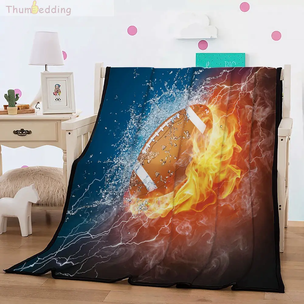 Thumbedding Fire Rugby Flannel Designer Blanket For Beds 3d Sport Throw