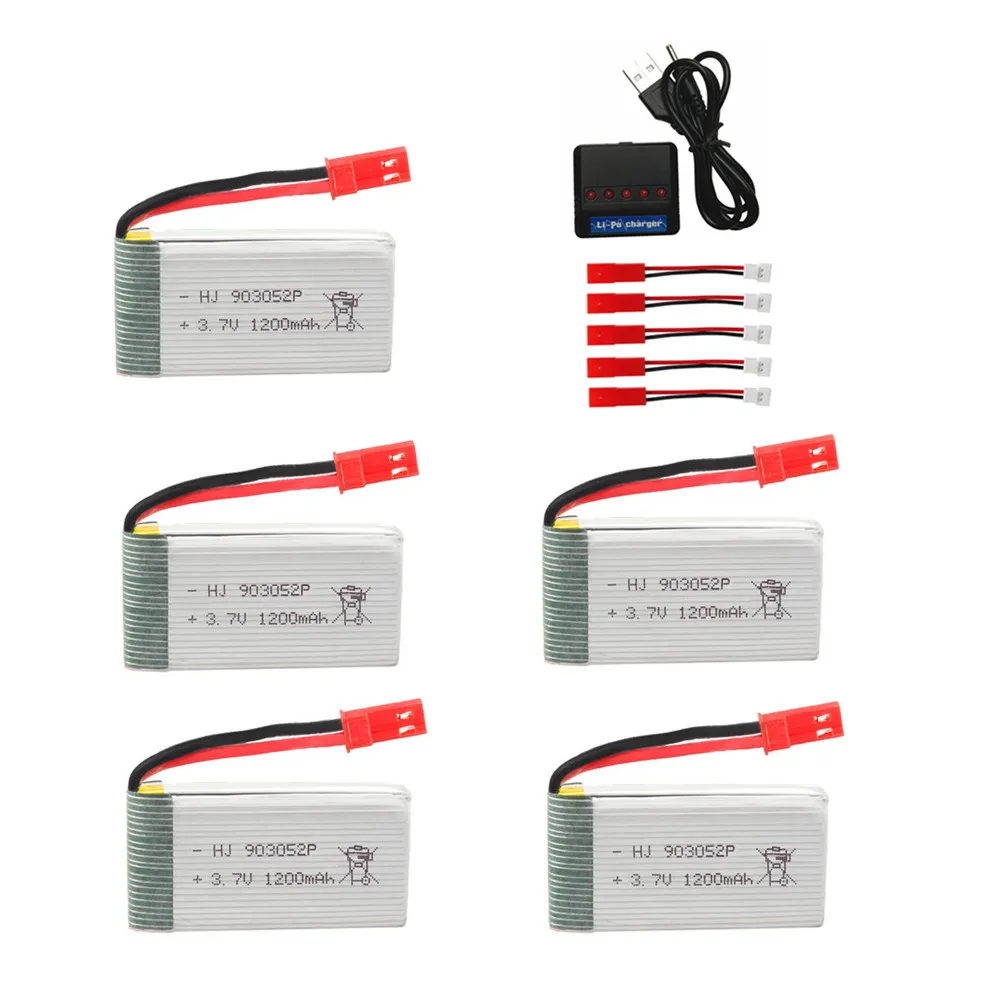 3.7V 1200mah lipo Battery +5 in 1 charger for HQ859B HQ898B H11D H11C T64 T04 T05 F28 F29 T56 T57 Drone 903052 battery battery charger rechargeable lithium batteries