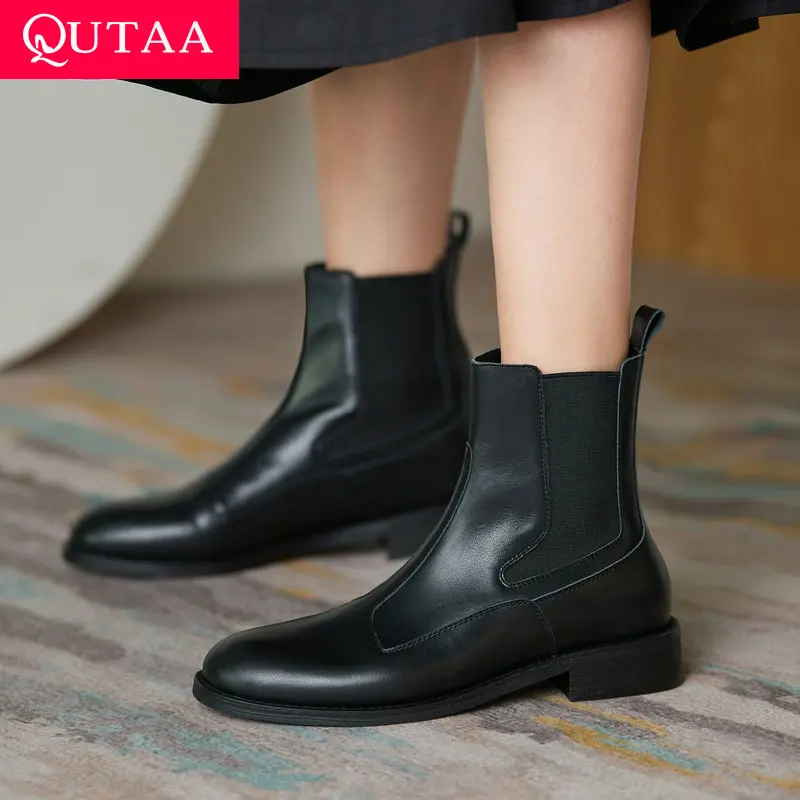 QUTAA/2022 г. Элегантные ботильоны без шнуровки качественная удобная женская обувь из