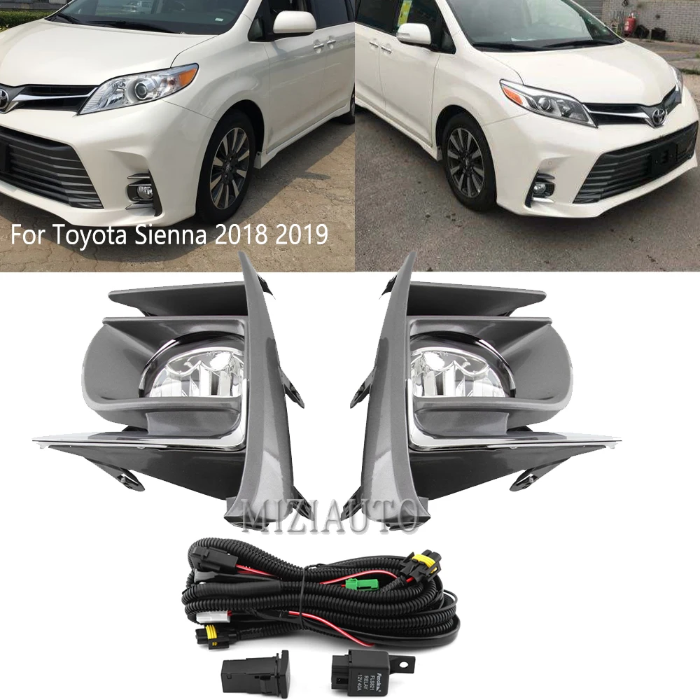 

Front Bumper Fog Light Assenmly Kit For Toyota Sienna 2018 2019 12V LED Bulb Wiring Switch Fog Lamp COVER FRAME Assy Set
