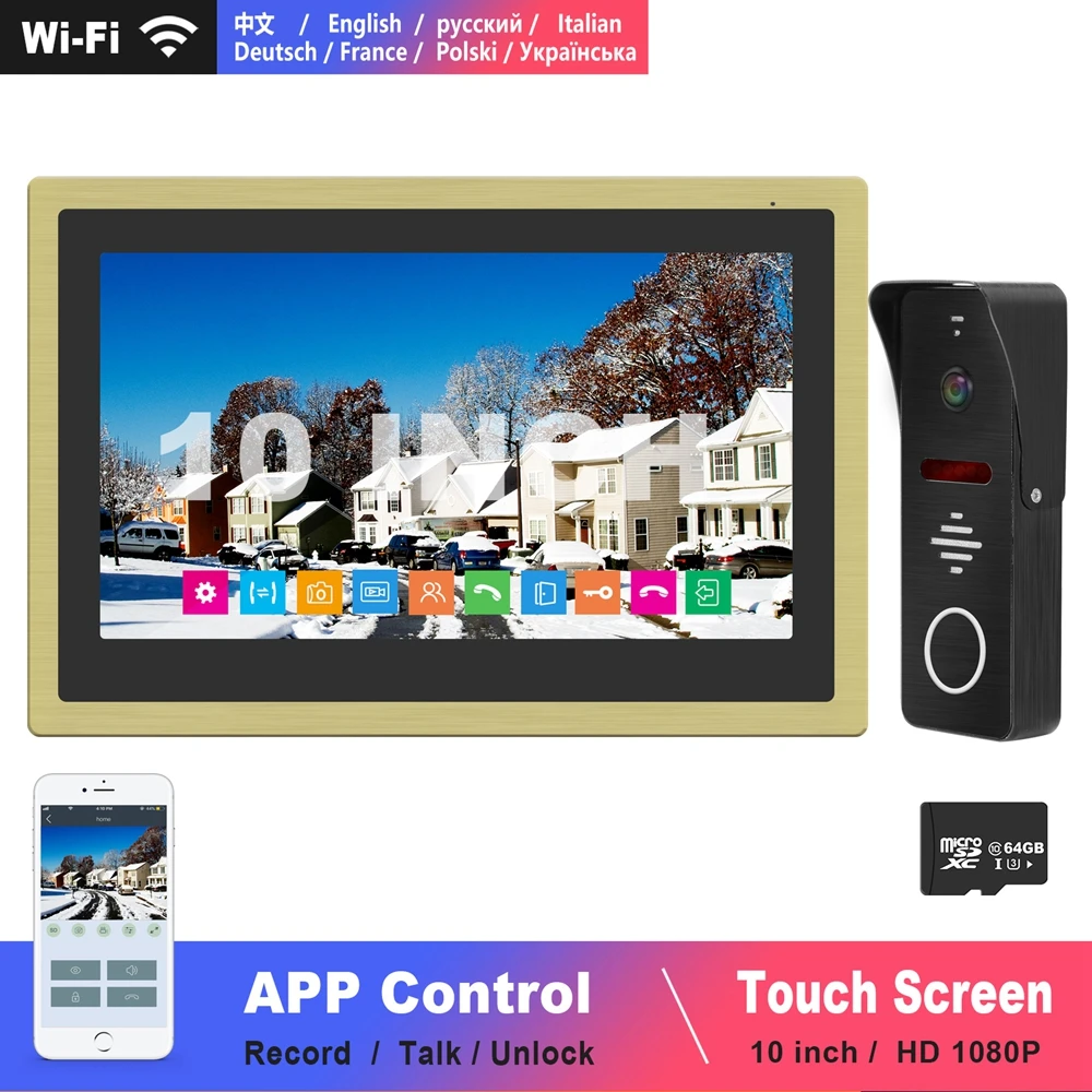 Diagonsview IP Video Intercom Wifi Video Door Phone Wireless Home Security System 10 inch Touch Screen Monitor Door Phone Camera