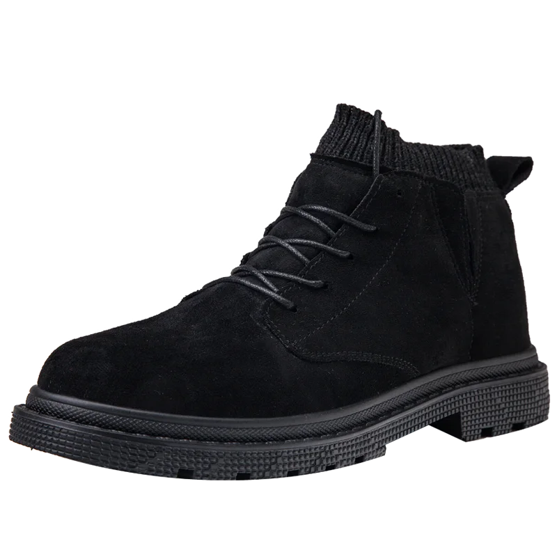 Безопасная обувь модные зимние мужские ботинки высокого качества теплые рабочие ботинки мужские ботинки-дезерты на шнуровке обувь с высоким берцем с круглым носком - Цвет: Черный