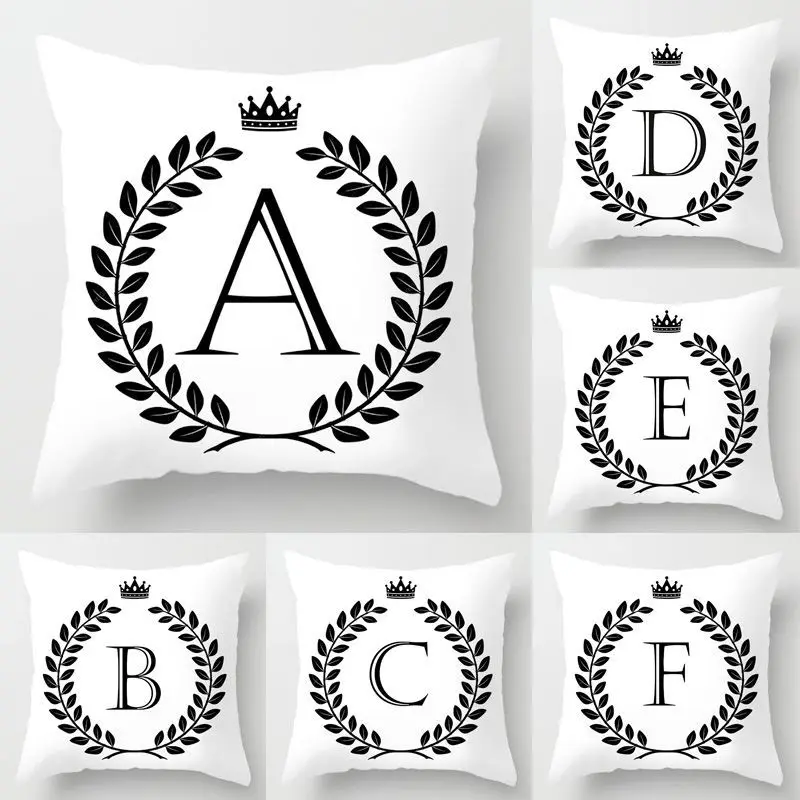 

YWZN 26 Letters Cushion Cover Black and White English Alphabet Throw Pillow Case Decorative Pillowcase Letters Cushion Cover