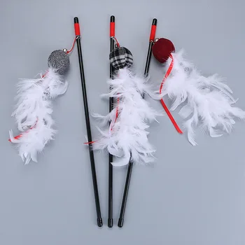 

Pet Cat Toy Cat Teaser Long Feather Bell Cat Playing Rod Ball Strap Fire Feather Modeling