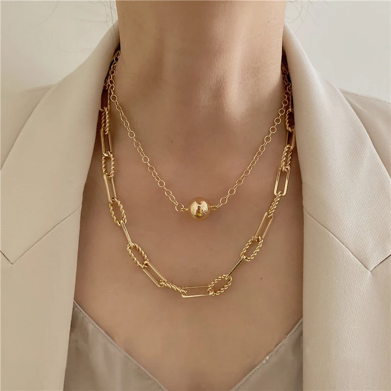 Peri'sBox-collar de cadena de oro moderno para cadena de eslabones trenzados rectangulares gruesos con textura de clip de papel -