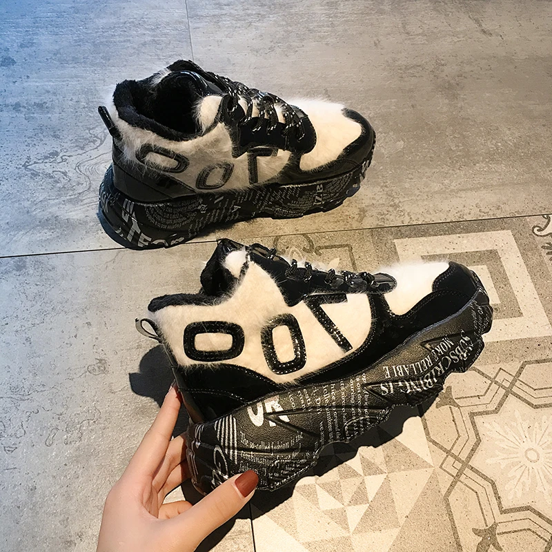 Online Zapatos de mujer, zapatillas de Invierno para mujer, zapatos vulcanizados, cesta, zapatos de invierno cálidos para mujer, zapatos casuales de piel para mujer