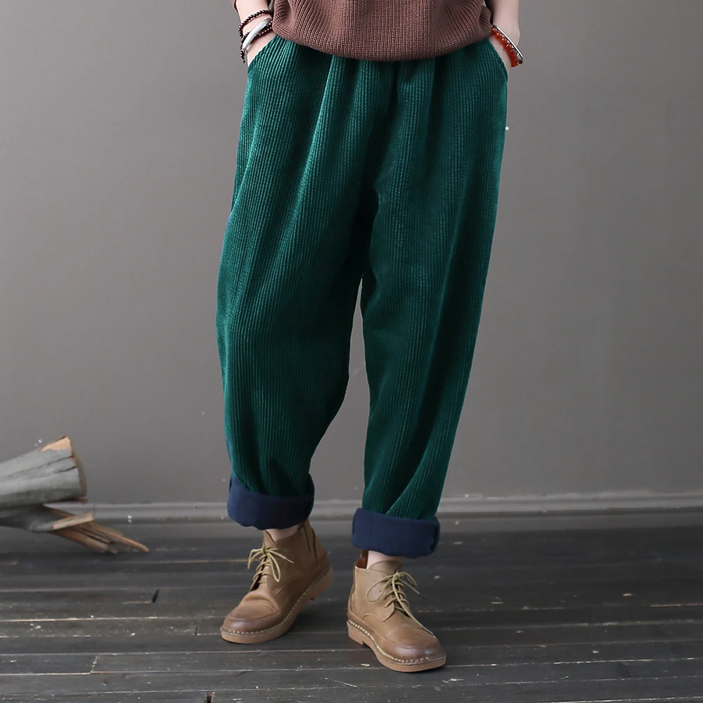 Forest green NINI WONDERLAND осень зима классические вельветовые шаровары женские бархатные теплые редиски брюки женские повседневные брюки винтажные - Цвет: Forest green