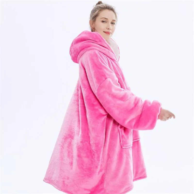Женская теплая толстовка ленивое одеяло Фланелевое с капюшоном Карманный халат пуловер Толстовка Xm