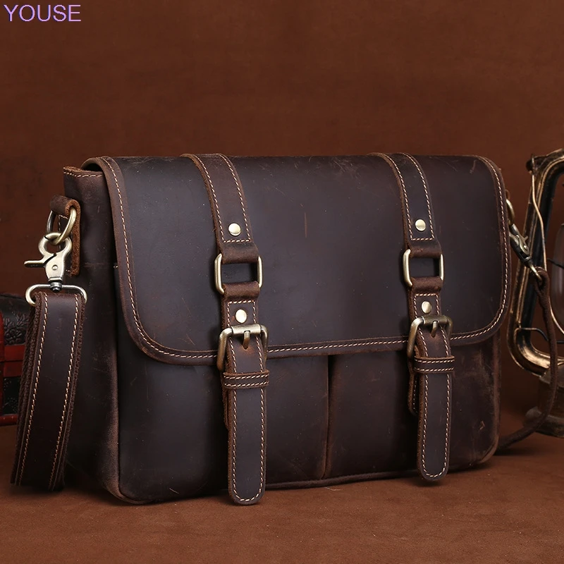 

Occident Fashion Horse Leather Briefcase Men Hand Shoulder Genuine Leather Briefcase Messenger Bag 9009